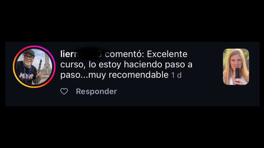 Comentario de un alumno en Instagram (Miguel): Excelente curso, lo estoy haciendo paso a paso... muy recomendable.